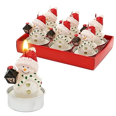 Imagen de Dekohelden24 W 10027748 Juego de 6 velas (4 x 4 7 cm), diseño muñeco nieve