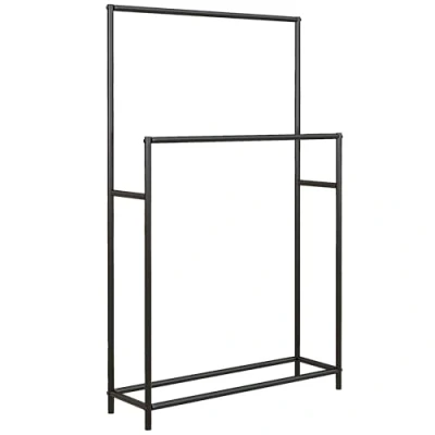 Imagen de HOMCOM Toallero de Pie 2 Niveles Escalera con Barras y Marco Metálico Baño Moderno 66x20x110 cm Negro