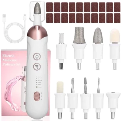 Imagen de Torno para Uñas Profesional, 9 en 1 Lima Eléctricas Nail Drill Machine, Kit de Manicura Pedicura Eléctrico Recargable por USB,Velocidad Ajustable Salón DIY y Gel