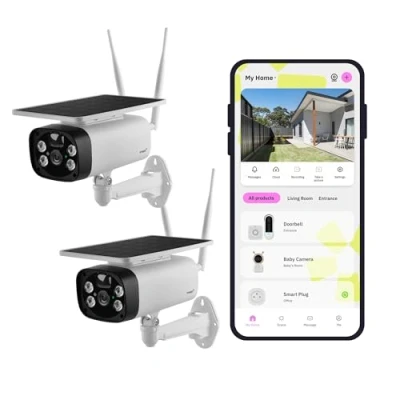 Imagen de OMAJIN by Netatmo, 2 x Cámara Vigilancia Solar Exterior Inalámbrica, con Batería, Visión noct 1080P, Sirena 105dB, Detección Humana/Movimiento/Sonido, Audio bidireccional, SD/Cloud, IP55, OBU 2OSC