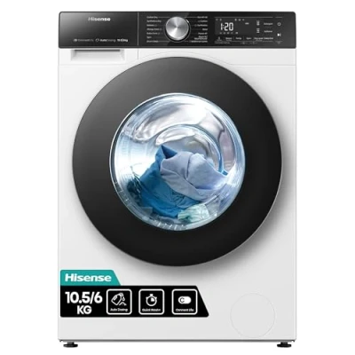 Imagen de Lavadora secadora Hisense WD5S1045BW, 10.5 kg/6 kg, Motor Inverter, JetWash, WiFi, Blanco