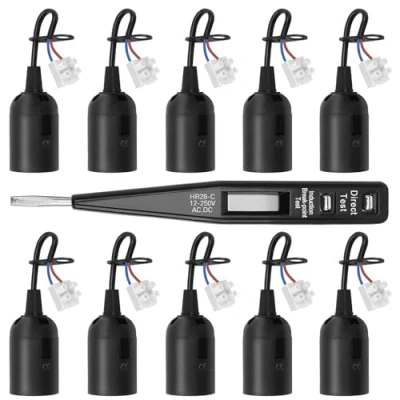 Imagen de Seruno Casquillo E27 10 Piezas de Casquillos para Bombillas con Cable Portalamparas Construcción Robusta Bombillas, Renovación Lámparas Techo, Negro