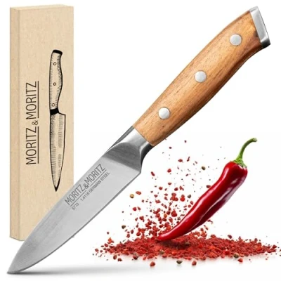 Imagen de Moritz &amp; Cuchillo 9 cm para Cortes Precisos de Verduras y Frutas Mango Ergonómico Madera Acacia Multiusos Acero Alemán