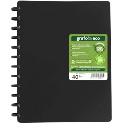 Imagen de Grafoplas Carpeta de Fundas Extraibles Grafo In ECO A4 40 Forros Polipropileno Liso Extra 70% Reciclado Tapas Rígidas 100% Recicladas Permite Intercalar y Sustituir Plastico Fácilmente