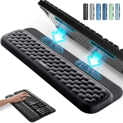 Imagen de Vaydeer Reposamuñecas para teclado con calcomanías, almohadilla de soporte mecánica completa teclado, cojín ergonómico escritorio escribir computadora, oficina, trabajo, juegos en casa,