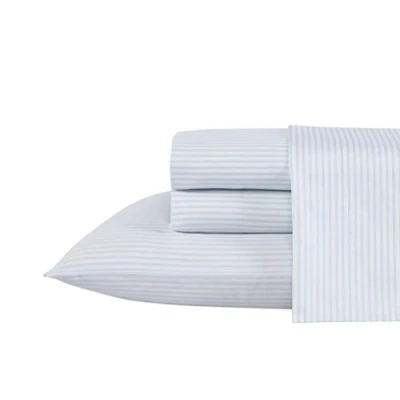 Imagen de Laura Ashley Home Sábanas Queen, Juego de Ropa Cama algodón Satinado Suave, decoración del hogar Elegante, Suave y Transpirable, Color Azul Ramona