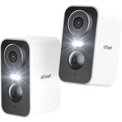 Imagen de ieGeek 2K Camara Vigilancia WiFi Exterior/Interior sin Cables, Cámara de Exterior con Batería Recargable, 10M Visión Nocturna Colorida, Detección Movimiento PIR, Audio 2 Vias(2 pcs)