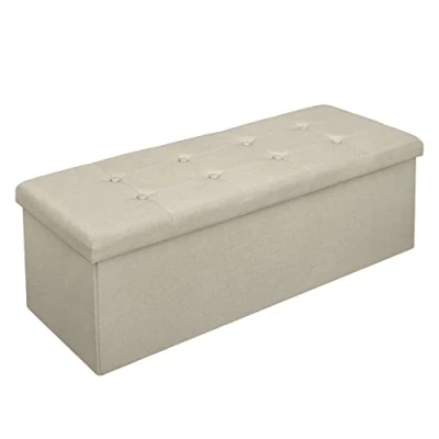 Imagen de WOLTU Taburete con Espacio de Almacenamiento cofres Plegables Caja arcones, Tapa extraíble, Resto Lino tapizado, 110x37,5x38 CM, Beige, SH11cm