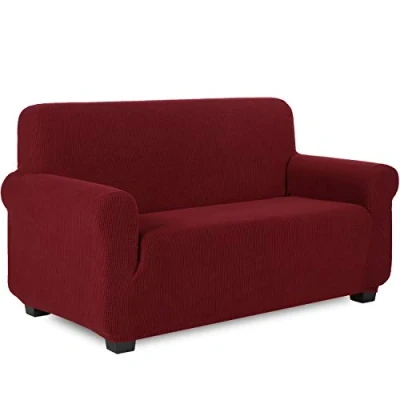 Imagen de TIANSHU Funda Elástica para sofá, Sofa 2 Plaza, Ajustables Fundas Elasticas, Proteger el de Sofá con Reposabrazos Antideslizante Antimanchas Lavable (Vino Rojo)