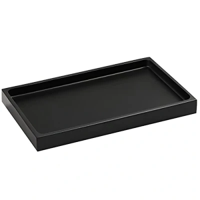 Imagen de Luxspire Bandeja Rectangular Antideslizante de Resina Cuarto Baño, Decorativa para Hogar, Salón y Dormitorio, Joyas, Velas Jabón, Talla 25.5 X 15.5 2cm Negro