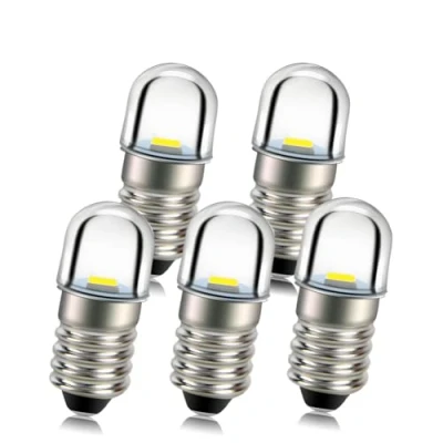 Imagen de Ruiandsion 5 bombillas LED E10 de 1 W, 12 V, color blanco, reemplazan la antorcha para faros delanteros, mini cabeza, tierra negativa