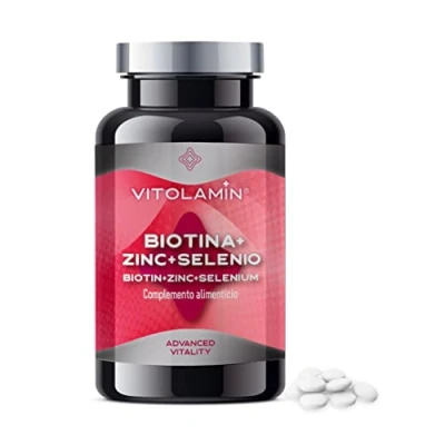 Imagen de Biotina + Zinc Selenio VITOLAMIN® 365 Comprimidos Veganos (1 al día) 10.000 µg Vitaminas para el Crecimiento del Cabello, Cuidado de la piel y las Uñas