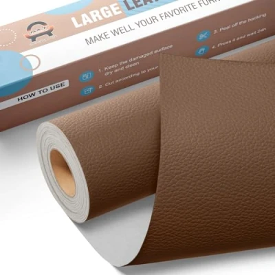 Imagen de Kit de Reparación Cuero para Muebles, Parche Autoadhesivo 40x160 cm, Adhesivo Tapizar Asientos Automóviles, Sofás, Sofás Sillas Marrón caramelo