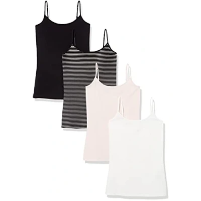 Imagen de Amazon Essentials Camisola Entallada Mujer, Pack de 4, Blanco/Negro/Rayas/Rosa Pálido, XXL
