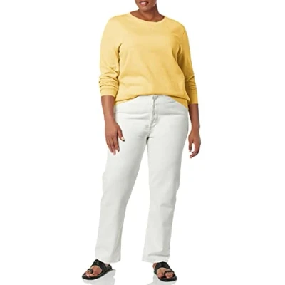 Imagen de Amazon Essentials Sudadera de Cuellocaja Forro Polar y Tejido Rizo Francés (Disponible en Tallas Grandes) Mujer, Amarillo Mostaza Claro, S