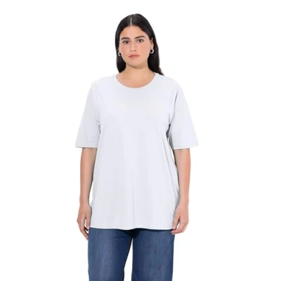 Imagen de Ulla Popken Camiseta básica, Cuello Redondo, Blanco Nieve, 52 54 para Mujer
