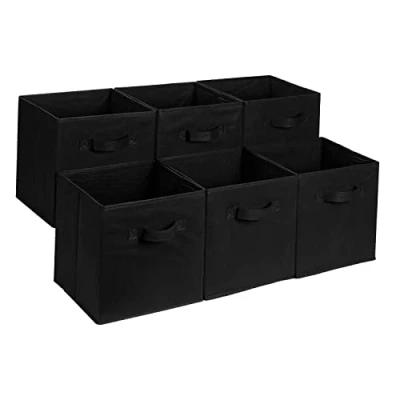 Imagen de Amazon Basics Cubos de almacenamiento, tela, plegables, con asas, 33x33x33 cm, color negro, juego 6