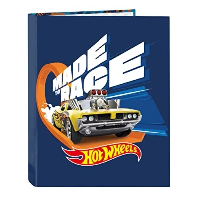 Imagen de HOT WHEELS Speed Club Carpeta con Folios 4 Anillas, Ideal para Niños de Diferentes Edades, Cómoda y Versátil, Calidad Resistencia, 26.5x33 cm, Color Azul marino naranja