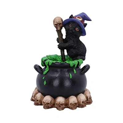 Imagen de Nemesis Now Figura de Gato Negro y caldero burbujeante Spook Witches, Resina, 12 cm