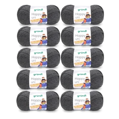 Imagen de Gründl Happy Uni, 10 Knäuel à 100 g (Hilo de Lana para Tejer y Hacer Ganchillo, antipilling, 250 m, tamaño Aguja: 4 5, x g), Antracita, 100% poliacrílico, Anthrazit, One Size, 1000