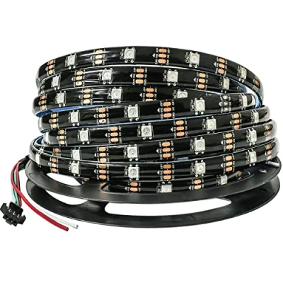 Imagen de Tesfish WS2812B Tira de luz LED IP65 Impermeable RGB Pixel Tiras 5m 5V 5050 150 LEDs Negro PCB a todo color inteligente para publicidad, decoración, proyectos DIY