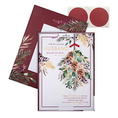 Imagen de Hallmark Tarjeta de Navidad para marido en caja, diseño tradicional follaje, multicolor