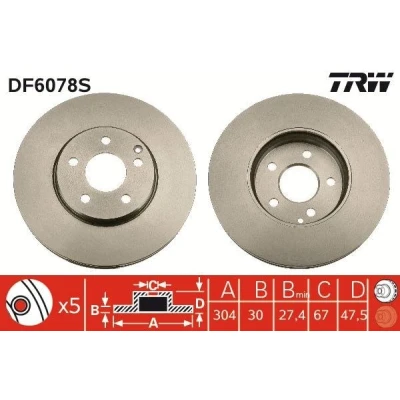 Imagen de TRW DF6078S Disco de freno 304 30 5 112 ventilado MERCEDES BENZ: Clase E Berlina, T modell