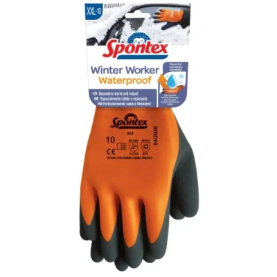 Imagen de Spontex Winter Worker 12322080 Guantes de trabajo impermeables con forro doble capa, protección contra el frío, revestimiento látex, talla XXL, 1 par, 12322080, color naranja y negro, XXL (1