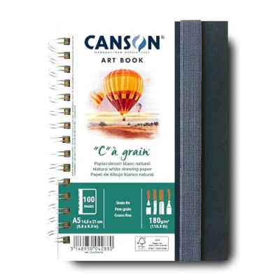 Imagen de Canson Cuaderno Profesional, Papel de dibujo, Grano fino, 120 g, Espiralado, A5, Blanco natural, 50 hojas