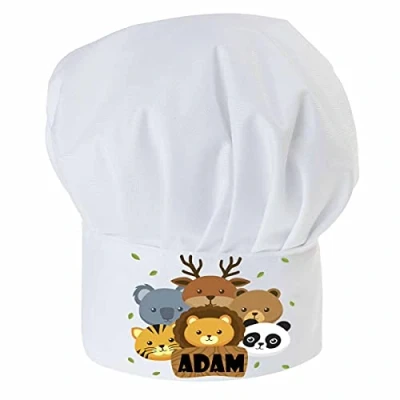 Imagen de Gorro Cocinero para niños de niño Bebé Cocina Ajustable con Velcro Chef Nombre/con Texto Animales [099]