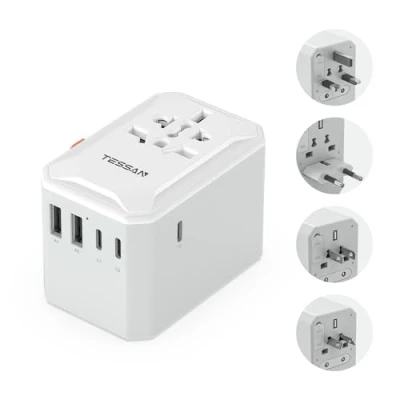 Imagen de TESSAN Adaptador Enchufe Universal Viaje, Cargador Portatil con 3 USB C y 2 A, Viaje para Estados Unidos Tailandia Japón UK Brasil Australia España