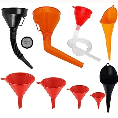 Imagen de Juego de Embudo Gasolina Plastico 9 Piezas Universal llenado Combustible con Filtro Manguera Plástico Flexible Angulo Recto para Moto Coche Hogar y Taller