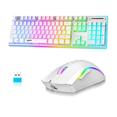 Imagen de MAMBASNAKE L96 QWERTY Combo de Teclado y Mouse Inalámbricos, 3000mAh Recargable, RGB, Tamaño Completo, Teclas Pudding, Ratones ópticos 4800 dpi, para PC Gamer