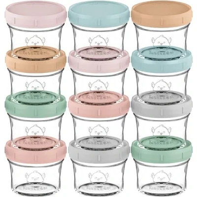 Imagen de KeaBabies Juego de 12 recipientes para congelación alimentos bebés, 60 ml, a prueba fugas, aptos microondas, almacenamiento bebés (Musk Dusk)