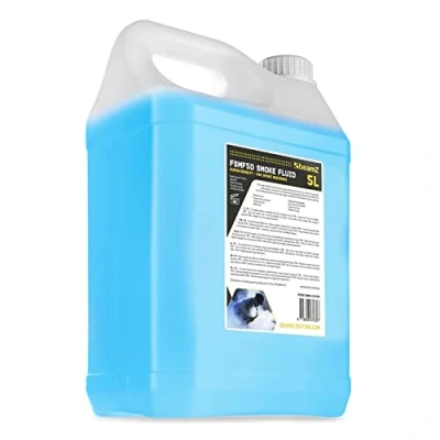 Imagen de BeamZ FSMF5D Liquido de humo ECO Super Densidad fabricado con base agua, sin productos químicos ni tóxicos, no deja residuos, el líquido es color azul pero produce blanco/gris, 5 litros