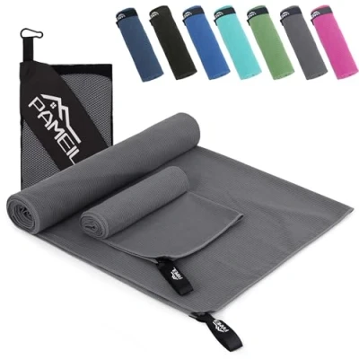 Imagen de Toalla Gimnasio Juego de 2 (Toalla Microfibra 160x80 cm + Pequeña 80x40 cm), Compactas y Secado Rápido Toallas Deportes Fitness (Azul Claro)
