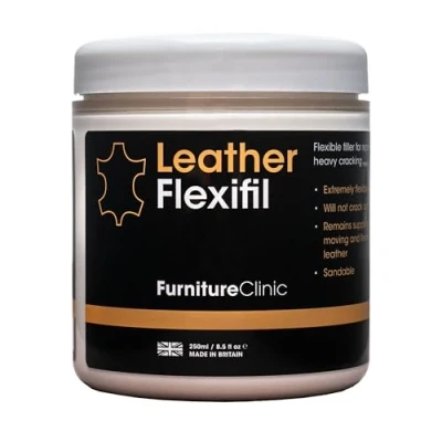 Imagen de Furniture Clinic Leather Flexifil Relleno extremadamente flexible utilizado para reparar arañazos de gatos, agujeros y grietas pesadas en sofás cuero, asientos coche (250 ml)