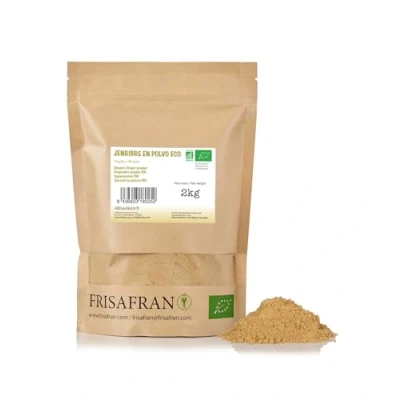 Imagen de FRISAFRAN Jengibre en Polvo BIO Molido Digestivo Especia Natural Fuente de energía sin aditivos ecológico deshidratado azúcar Origen India 2kg