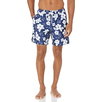 Imagen de Amazon Essentials Bañador de Secado Rápido 18 Cm Hombre, Azul Marino Hibisco, S