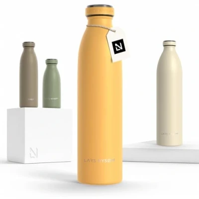 Imagen de Lars NYSØM Botella de Acero Inoxidable aislada 0,75l Agua 0,75 litro a Prueba Fugas para Deportes, Bicicleta, Perro, (Mustard Yellow, 750ml)