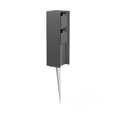 Imagen de ledscom.de Columna de Enchufe para jardín POMI con Espiga Tierra Exterior, IP44, 2 Veces, Antracita, Angular, 23cm