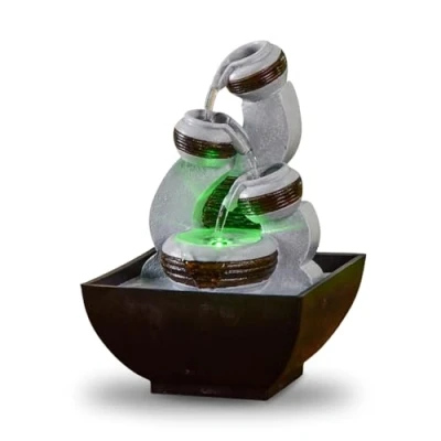 Imagen de Fuente Kara de Interior Cascade Jarre Decoración para el hogar Zen Relax Idea Regalo Mesa LED Circuito Cerrado Negro y Gris Altura 18 cm Zen&#039;Light
