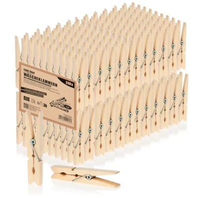 Imagen de COM FOUR® Pinzas de Madera 240x sostenibles Hechas Abedul sin Tratar para Colgar Ropa y Manualidades (240 Piezas Abedul)