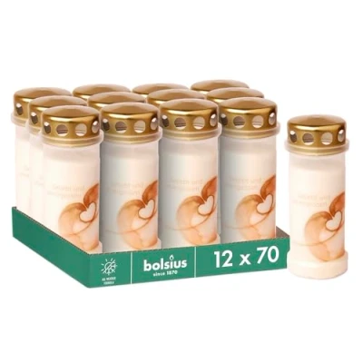 Imagen de Bolsius Velas para tumbas con motivo Luz de tumba Nº 6 12 unidades 70 horas Memorial Quemador permanente corazón Motif, 17 centimeters