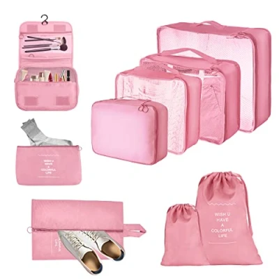 Imagen de JOPHEK Organizador de Equipaje 9 Sets, Impermeable Packing Cubes Bolsas Ropa Viaje, Mochila Maleta Para Ropa, Interior, Bolsa Zapatos Cosméticos, Rosa