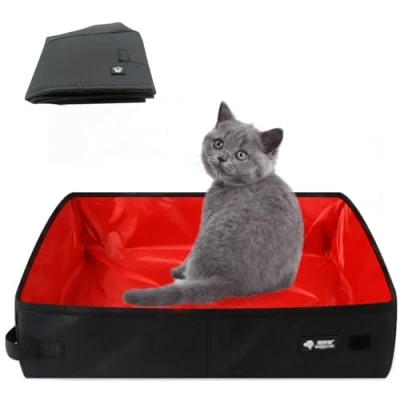 Imagen de Caja de Arena para Gatos Plegable Viaje, Arenero Portatil Gatos, 50*40cm XL, Impermeable Mascotas, Limpiar, Ligero, Parapara Viajes al Aire Libre, Camping, Doméstico, Rojo