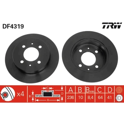 Imagen de TRW DF4319 Disco de freno 236 10 4 100 macizo barnizado MITSUBISHI: Carisma Berlina, Hatchback, COLT