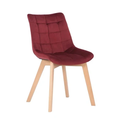 Imagen de CLP Silla De Comedor Passaic Acolchada En Terciopelo I Butaca Salón Nórdica con Base Madera &amp; Sin Reposabrazos, Color:Rojo