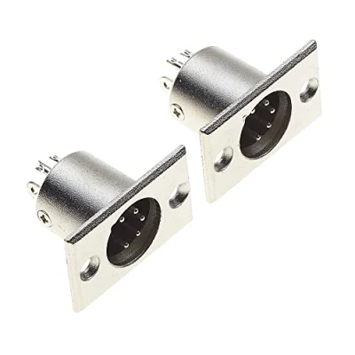 Imagen de Keple Enchufe XLR De 5 Polos Conector Macho para Montaje En Panel con Marco Rectangular Niquelado, Toma Altavoz Micrófono Paquete 2