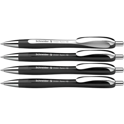 Imagen de Schneider 132584 Slider Rave XB Bolígrafo (edición especial limitada, 3 negros, 1 blanco, fabricado en Alemania), 4 unidades, color de escritura: azul